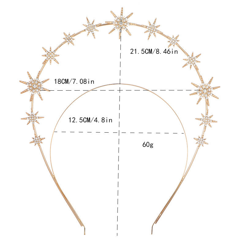 European and American Personalized Baroque Style Sun Moon Star Earrings Double-Layered Six-Pointed Star Headband with Diamonds and Shiny Decorations