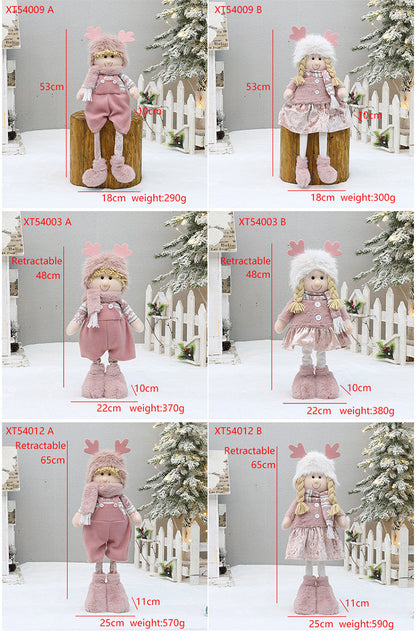 Cross Border Christmas Decorations Pink Antlers Doll Fabric Boys and Girls Doll Standing Doll Desktop Ornaments