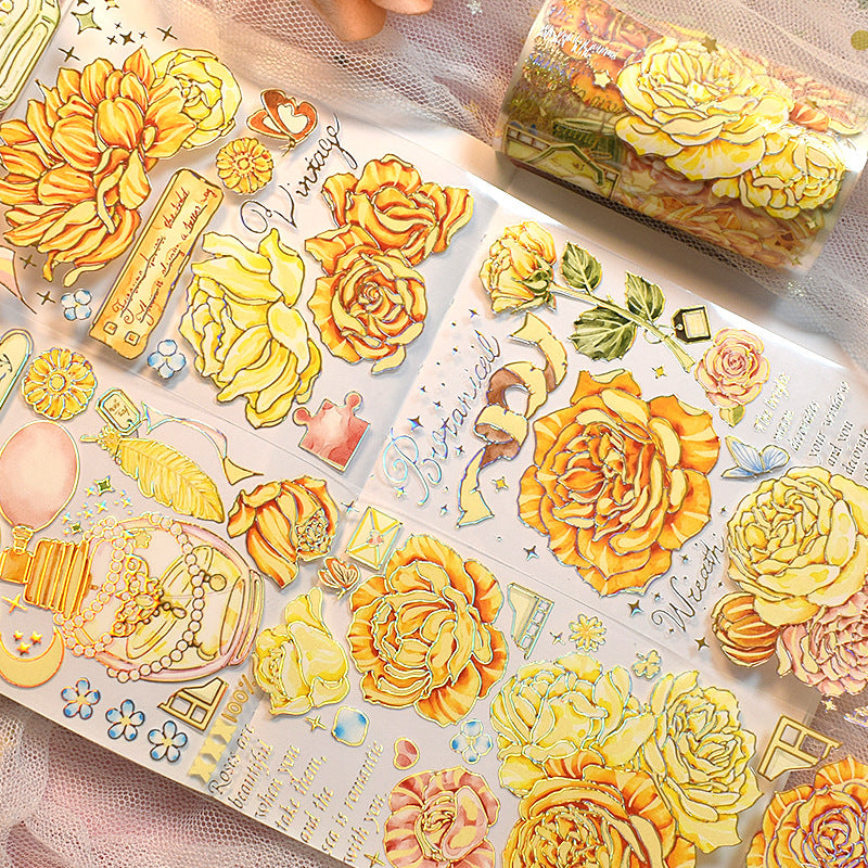 Glazed Light Gorgeous Retro Huahua Guka Decoration DIY Hand Account Material Dark Flow Linen Laser Hand Account Pet Tape