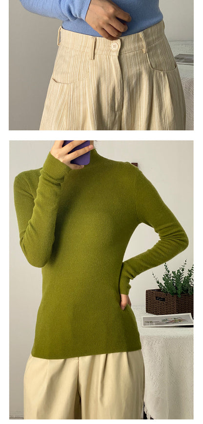 Machine Washable 100% Superfine Wool Sweater for Women Autumn and Winter New Loose Half Turtleneck Knitted Bottoming Sweater for Women