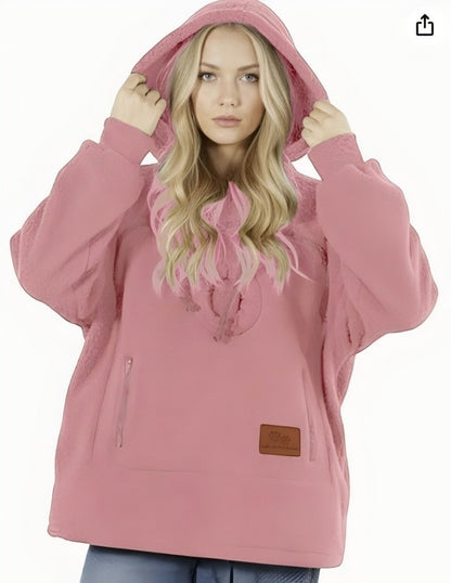 2025 New European and American Polar Fleece Pet-In-One Men's and Women's Trendy Hooded Loose Casual Warm Sweatshirt
