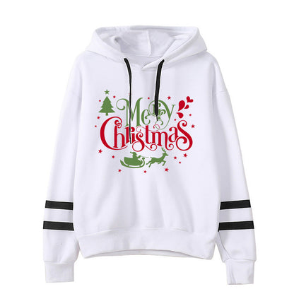 Christmas tree Merry Christmas print parallel bars striped sweater autumn and winter European and American men's and women's coat top