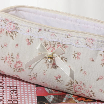 Cotton Lace Trim Storage Bag for Makeup Brushes, Cotton Makeup Bag, Toiletry Travel Soft Brush Pouch for Women, Artistic Style