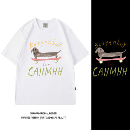Cross-Border Short-Sleeved T-Shirts for Boys and Girls 2025 New Pet Dog Simple Casual Tops for Couples Hip-Hop Half-Sleeved Handsome