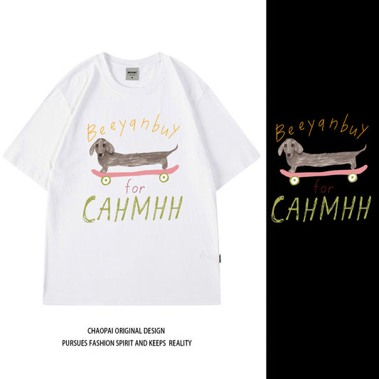Cross-Border Short-Sleeved T-Shirts for Boys and Girls 2025 New Pet Dog Simple Casual Tops for Couples Hip-Hop Half-Sleeved Handsome
