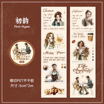 Carefully Selected Coffee Town Retro Series Die-Cut Scenery Washi Tape Creative DIY Background Stickers Journal Pet Tape