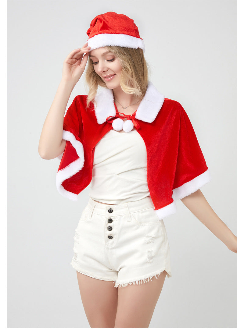 Santa Claus Cape Cape Cape Adult Female Hooded Golden Velvet Santa Claus Costume Performance Clothes