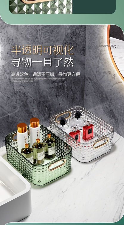 European and American Light Luxury Desktop Cosmetic Storage Box Transparent PET Advanced Dressing Table Mask Sundry Snack Storage Box