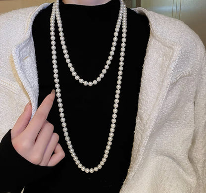 Shijiazu stacked with long pearl necklace women's light luxury temperament sweater chain Joker high sense autumn and winter necklace