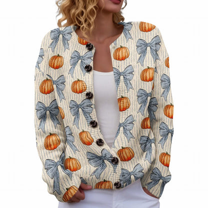 Ll-Yk1 Halloween Cardigan Round Neck Long-Sleeved 3D Printed Sweater European and American Cross-Border Casual Women's Clothing Amazon Theme