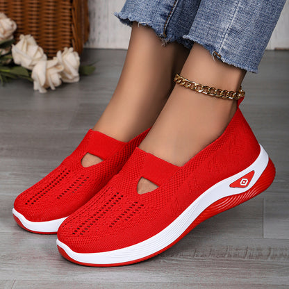 Women's Shoes Cross-Border Large Size Casual Shoes Fly-Knit Breathable Shoes Women's Lightweight and Comfortable Mesh Shoes Soft Sole Shallow Shoes