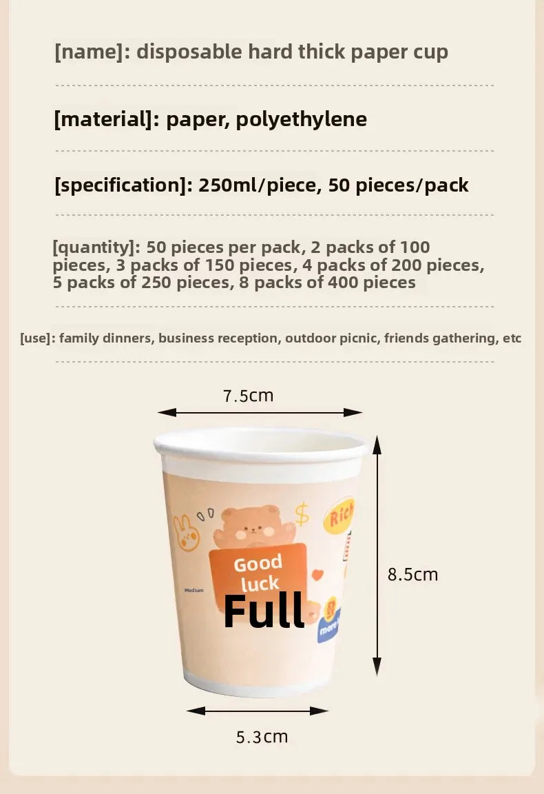 Cartoon Paper Cup Disposable Thickeneded Food Grade Household Hot and Cold Drink Coffee Cup Commercial Wholesale Hospitality Tea Cup