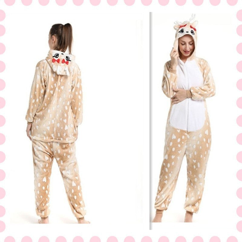 Mixed batch autumn and winter flannel adult cartoon conjoined animal pajamas butterfly Christmas deer home clothes toilet wholesale