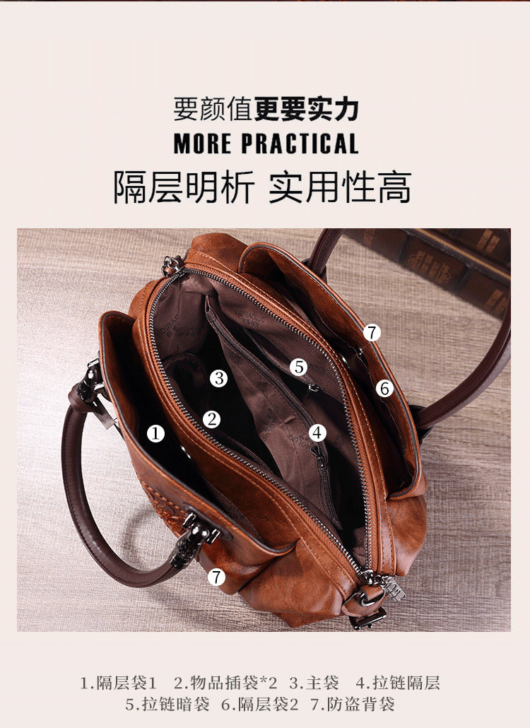 2025 New Chinese Style Retro European and American Style Bag Fashion Embossed Gradient Color Hand-Held Crossbody Pillow Women's Bag