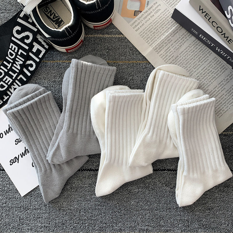 Socks Men's Autumn Spring and Autumn New Solid Color Casual All-match Sports Style Basketball Fashionable Socks Comfortable Men's Mid-tube Socks