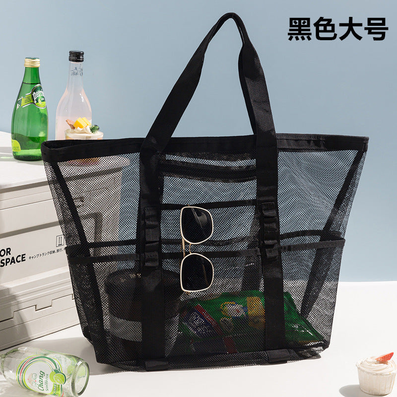 Korean Mesh Beach Bag Large Capacity Swimming Fitness Bag Travel Portable Storage Bag Multi-Pocket Swimsuit Storage Bag