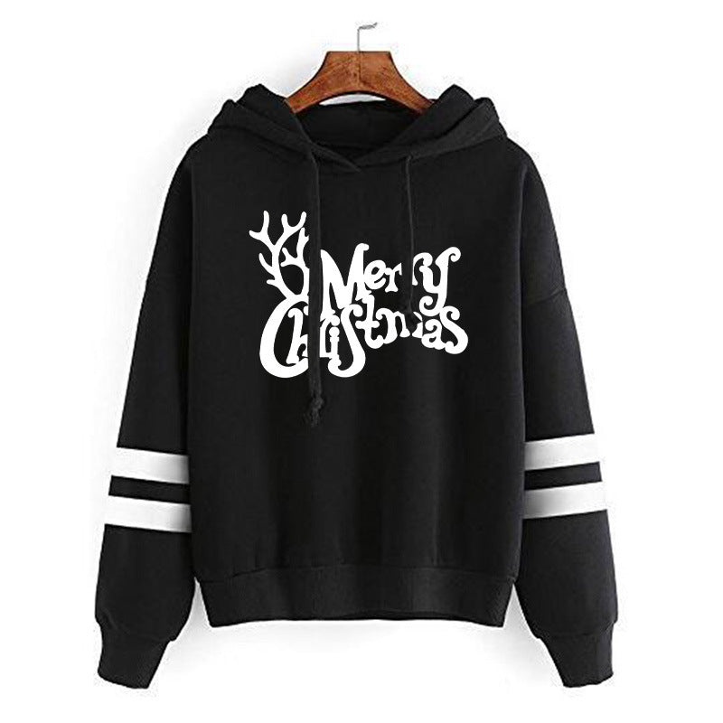 Europe and the United States Amazon cross-border foreign trade Christmas Merry Christmas printed parallel bars hooded sweater plus size