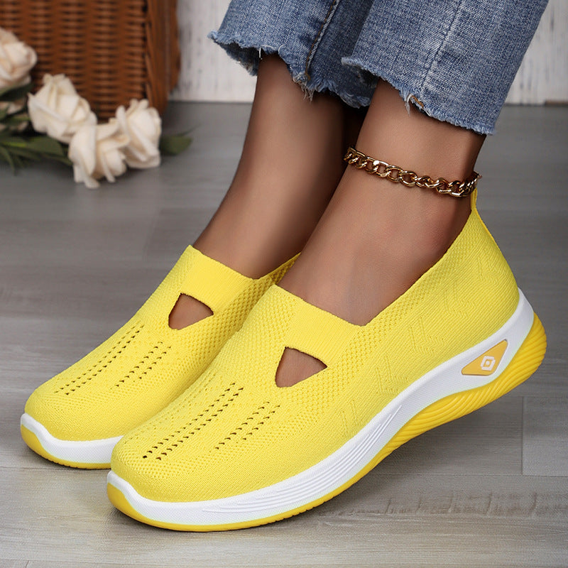 Women's Shoes Cross-Border Large Size Casual Shoes Fly-Knit Breathable Shoes Women's Lightweight and Comfortable Mesh Shoes Soft Sole Shallow Shoes