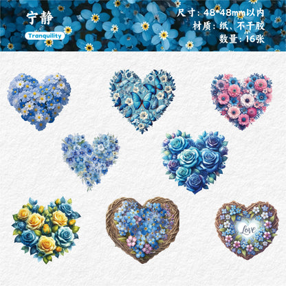 Retro Story Heart Flower Series Stickers Love Heart Floral Pet Journal Decoration Versatile Background Scenery Sticker Pack