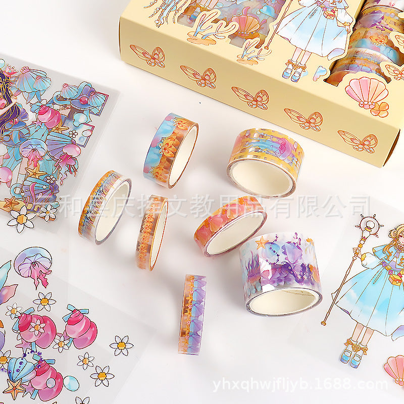 Children's Hand Account Sticker suit Transparent PET Cartoon Cartoon Waterproof Traceless Hand Account Sticker Girl's DIY Decorative Sticker