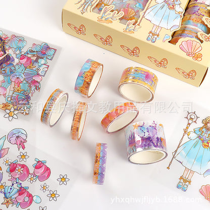 Children's Hand Account Sticker suit Transparent PET Cartoon Cartoon Waterproof Traceless Hand Account Sticker Girl's DIY Decorative Sticker