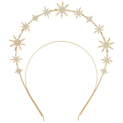 European and American Personalized Baroque Style Sun Moon Star Earrings Double-Layered Six-Pointed Star Headband with Diamonds and Shiny Decorations