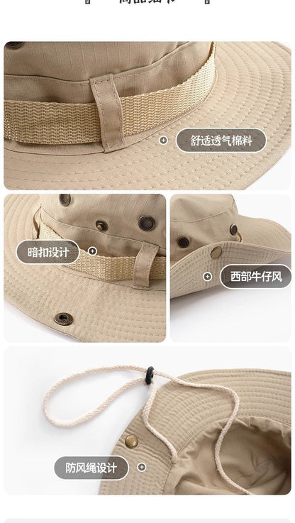 All-Match Western Denim Hat Men's and Women's Outdoor Mountaineering Summer Sun Hat Fishing Sunscreen Fisherman Hat Camping Breathable