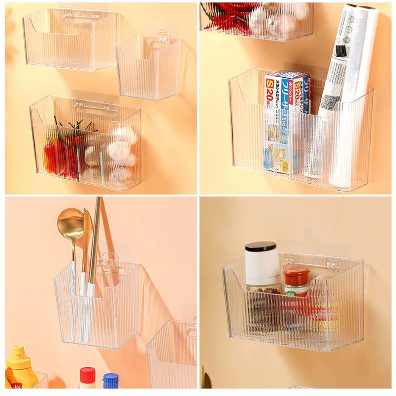 Desktop Wall Hanging Storage Box with Transparent Acrylic Cosmetics Bathroom Stationery Station Kitchen Storage Rack Bedside