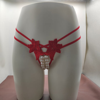 Plus size sexy thong online celebrity sexy transparent oversized double row bead massage transparent temptation open-end free off underwear