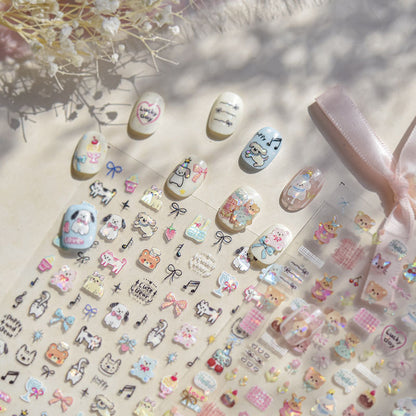 Cute Pet Graffiti Nail Art Stickers Embossed 3D Stereo 5D Cute Little Panda Cat Dog Nail Sticker Decoration