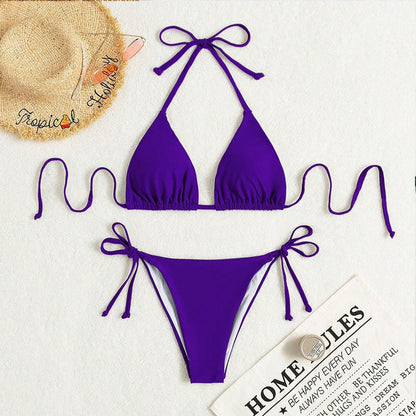 European and American Solid Color Split Swimsuit Women's Sexy Bikini Cross-border Hot Tight Gather Deep V High-end Swimsuit Women