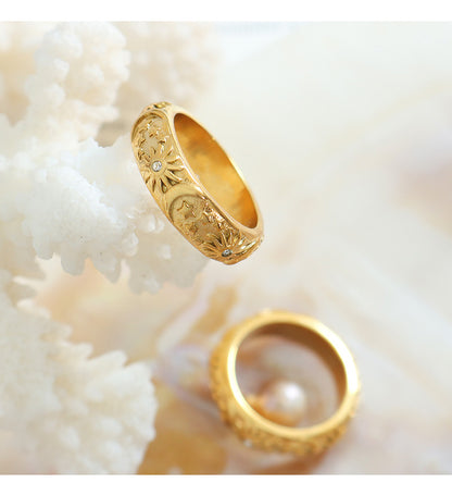 Niche Entry Luxury Zircon Embossed Star Moon Shape Shining Zircon Design Ring Titanium Steel Bracelet Girl's Jewelry