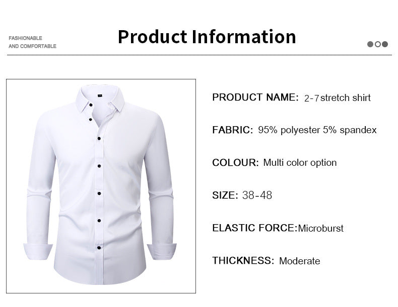 Solid Color Amazon Stretchy Plus-Size Men's Long-Sleeve Shirt, Men's Fashion Shirt, Slim Fit Outerwear