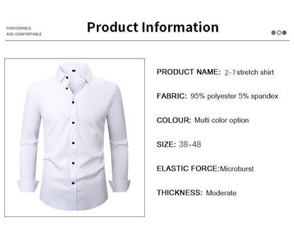 Solid Color Amazon Stretchy Plus-Size Men's Long-Sleeve Shirt, Men's Fashion Shirt, Slim Fit Outerwear