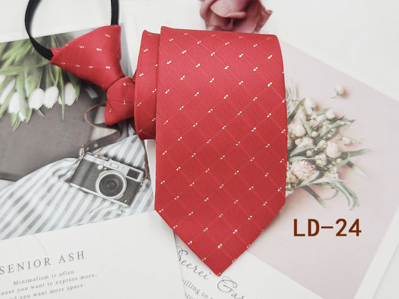 Factory In-Stock Zipper Tie Men's Formal Business 8cm Lazy Tie Red Black Striped Workplace Striped Tie