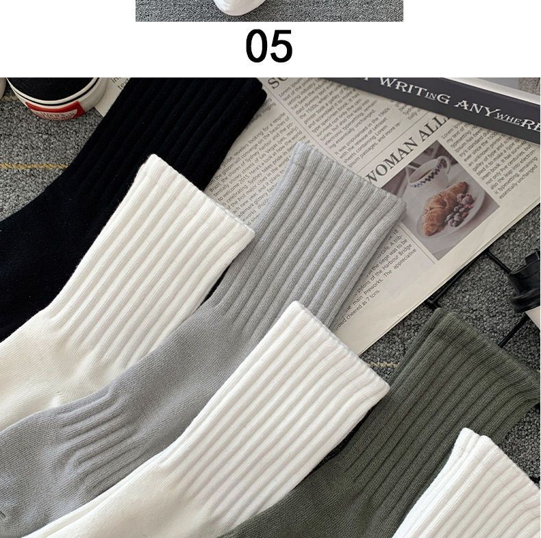 Socks Men's Autumn Spring and Autumn New Solid Color Casual All-match Sports Style Basketball Fashionable Socks Comfortable Men's Mid-tube Socks