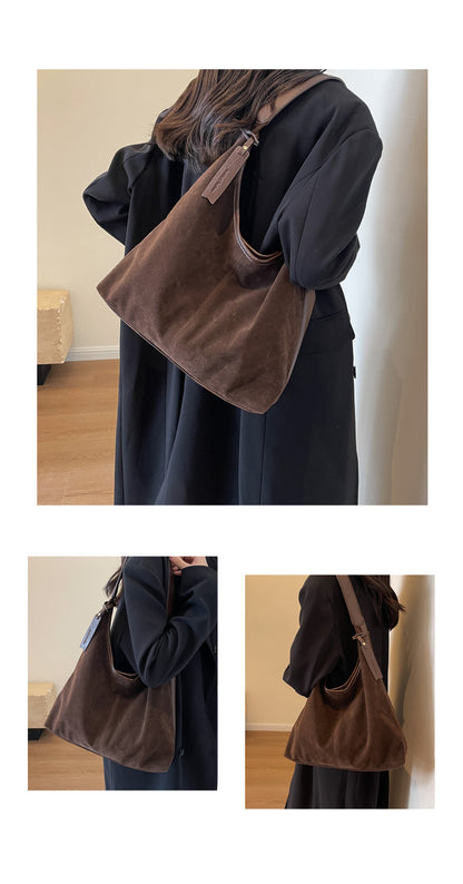 New Suede Shoulder Tote Bag, Fashionable, Simple, Lazy Style, Large Capacity Women's Handbag, Bucket Bag, Mommy Bag