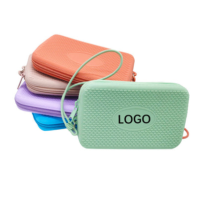 Silicone Square Small Travel Storage Bag with Handle, Customizable Logo, for Storing Miscellaneous Items, Toiletries, and Coins