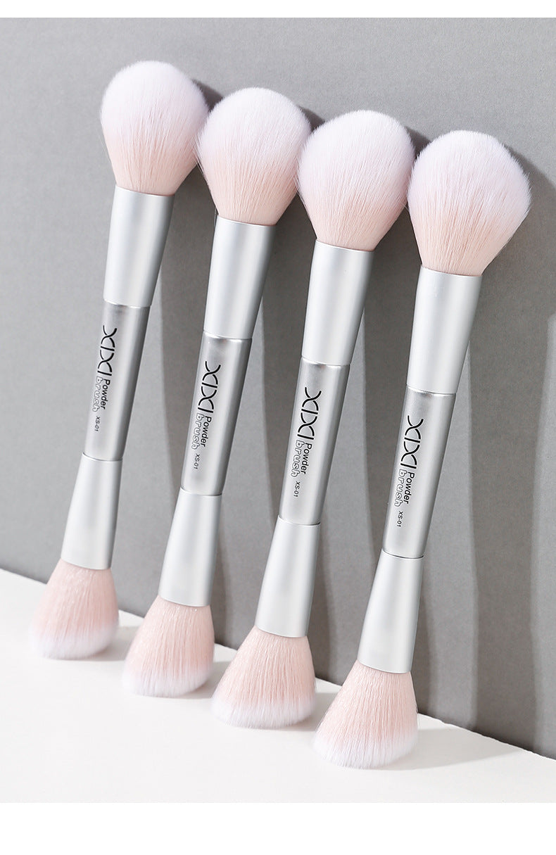 Xixi Light Feather Face Double Head Makeup Brush Easy Makeup Long Rod Flat Head Makeup Brush Novice Student Beauty Makeup Tool