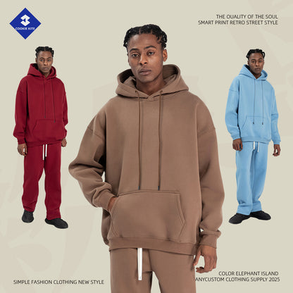 Cai Xiang Island Men's Clothing | Autumn and Winter Cross-Border American-Style Fleece Hoodie Men's Street Fashion Hooded Sweatshirt with Drawstring