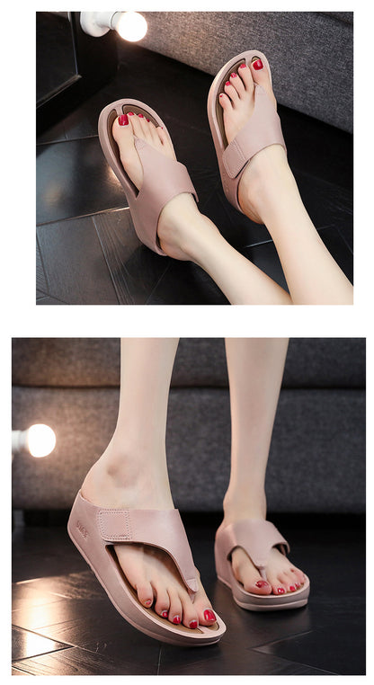 Flip-flops Women's 2024 New Elevated Beach Fashionable All-match Summer Outer Wear Comfortable Non-slip Clip Wedge Slippers