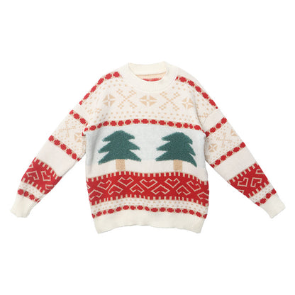 Autumn and Winter Christmas Sweater New Jacquard Knitted Sweater Cartoon Christmas Pattern Lazy Style Round Neck Pullover Long Shirt
