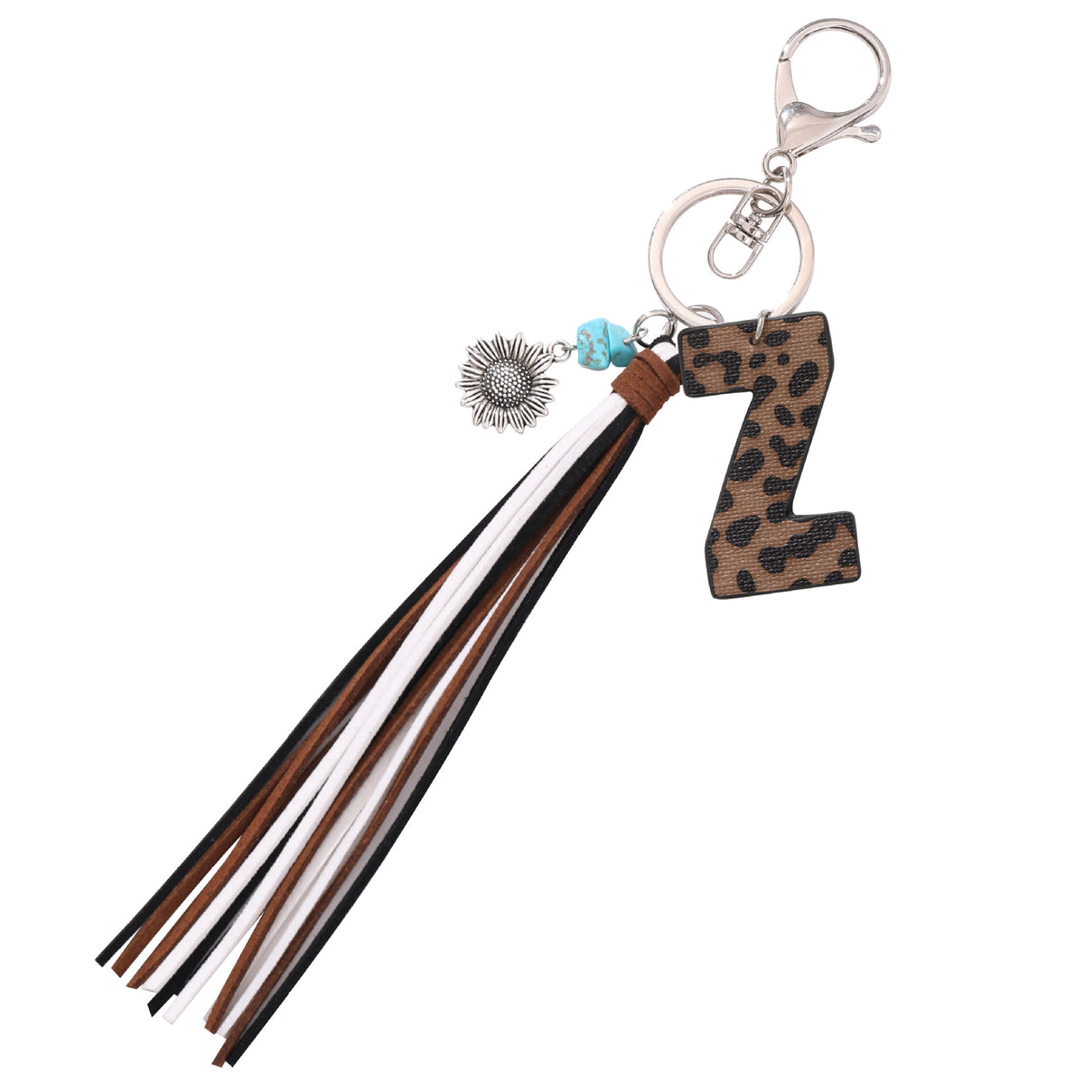 New Western Denim Style Leopard Oil-trimmed Leather Letter A Korean Velvet Tassel Combination Keychain Pendant Bag