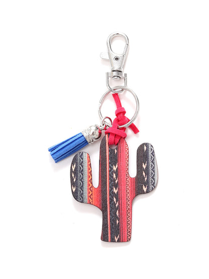New Wooden Cactus Keychain Leopard Flower Rainbow Sunflower Striped Printed Bag Car Pendant
