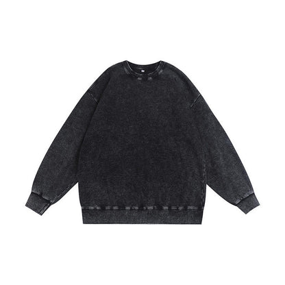350g American Washed Retro Round Neck Sweatshirt Cross-Border Large Size Terry Drop Shoulder Distressed Pullover Washed Sweatshirt for Men