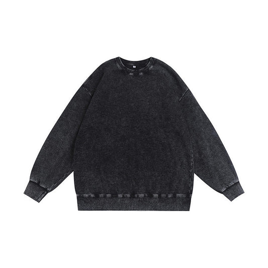 350g American Washed Retro Round Neck Sweatshirt Cross-Border Large Size Terry Drop Shoulder Distressed Pullover Washed Sweatshirt for Men