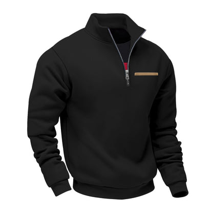Cross-Border American Style Autumn and Winter Heavyweight Fleece Long-Sleeve Men's Sweatshirt with Half-Zip, Loose Fit, Stand Collar, Pullover Men's Sweatshirt