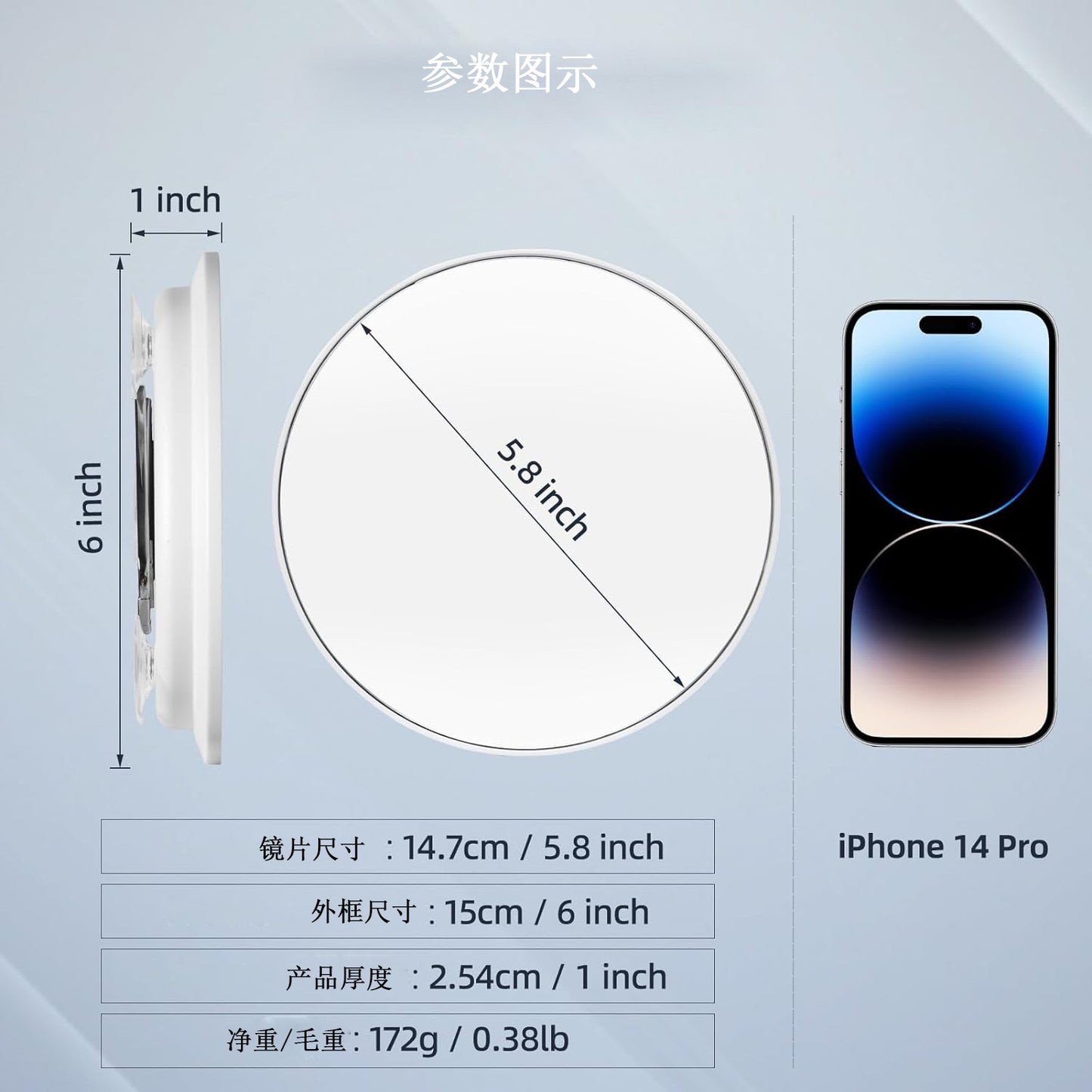6 inch LED light-emitting makeup mirror 30 times 40 times rechargeable led light with lamp amplification 360 degree rotating makeup mirror