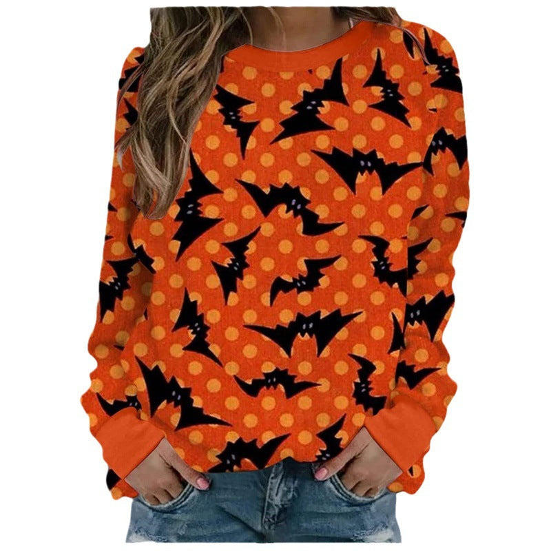 Foreign Trade Cross-border Autumn and Winter New Halloween 3D Digital Printing European and American Women's Crewneck Casual Long Sleeve Sweatshirt