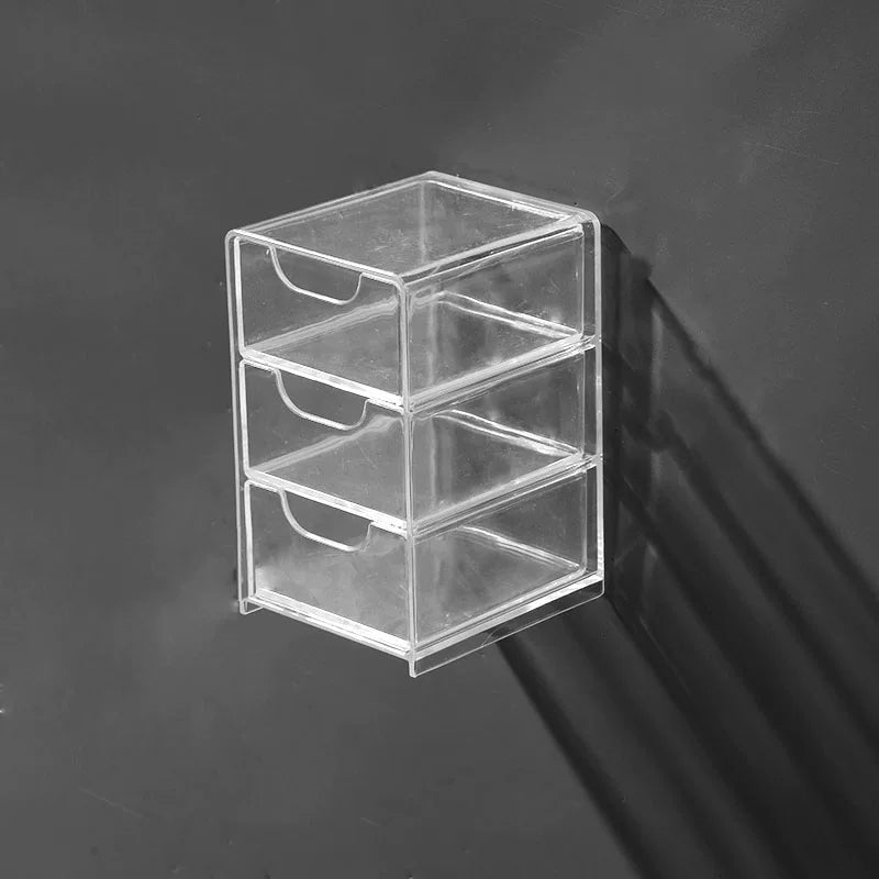 Desktop Wall Hanging Storage Box with Transparent Acrylic Cosmetics Bathroom Stationery Station Kitchen Storage Rack Bedside